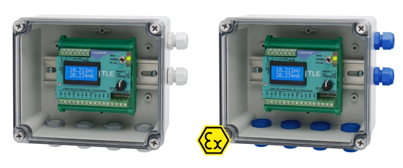 Le transmetteur de poids TLE LAUMAS dans les deux versions avec boîtier IP67 et IP67 ATEX