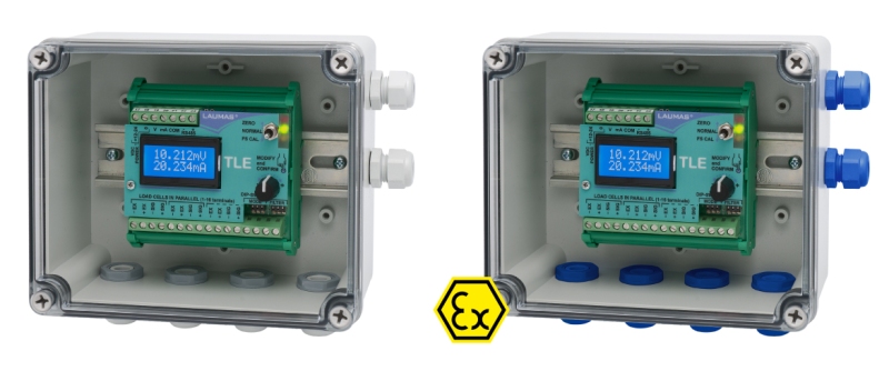 O transmissor de peso TLE LAUMAS nas duas versões em caixas IP67 e IP67 ATEX