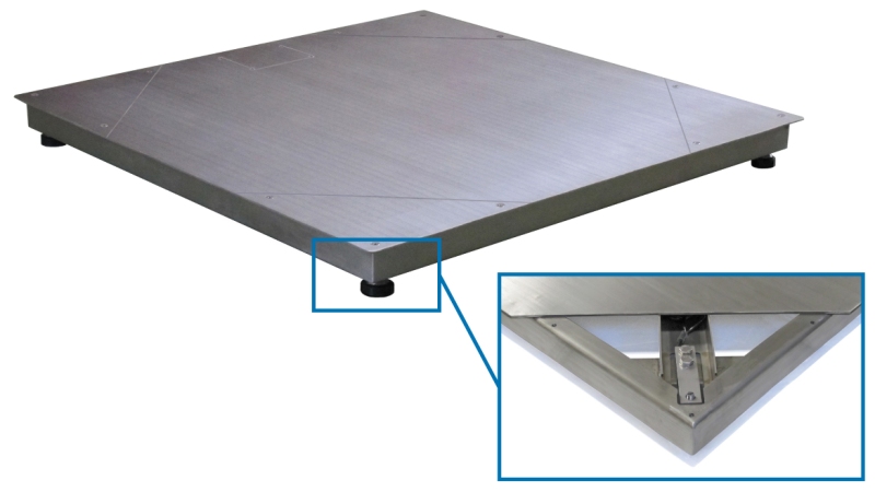 Plateforme de pesage P-INOXN. Vue d’angle inspectable avec capteur de pesage FTP.