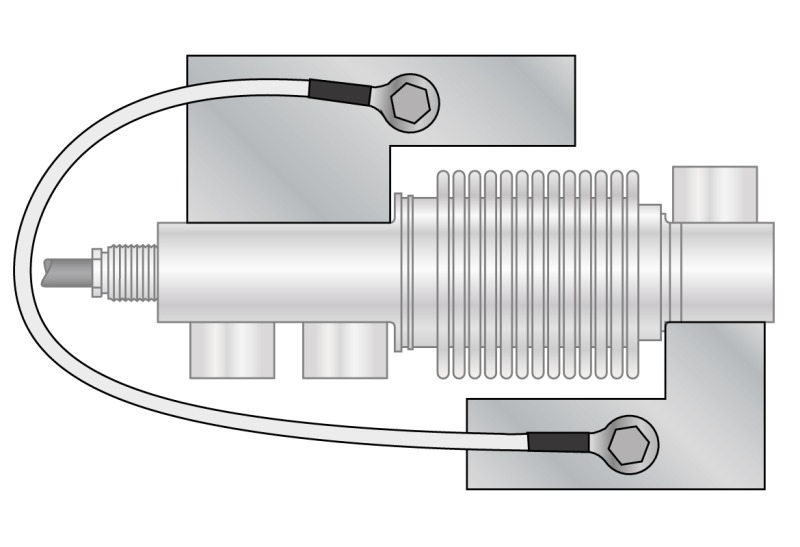 FCK bending beam load cell with a pair of STAFFECMONT stainless steel brackets for use under tension.